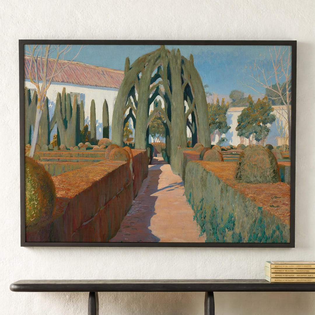 Mediterranean Garden Landscape Wall Art, Architectural Archway Painting ...