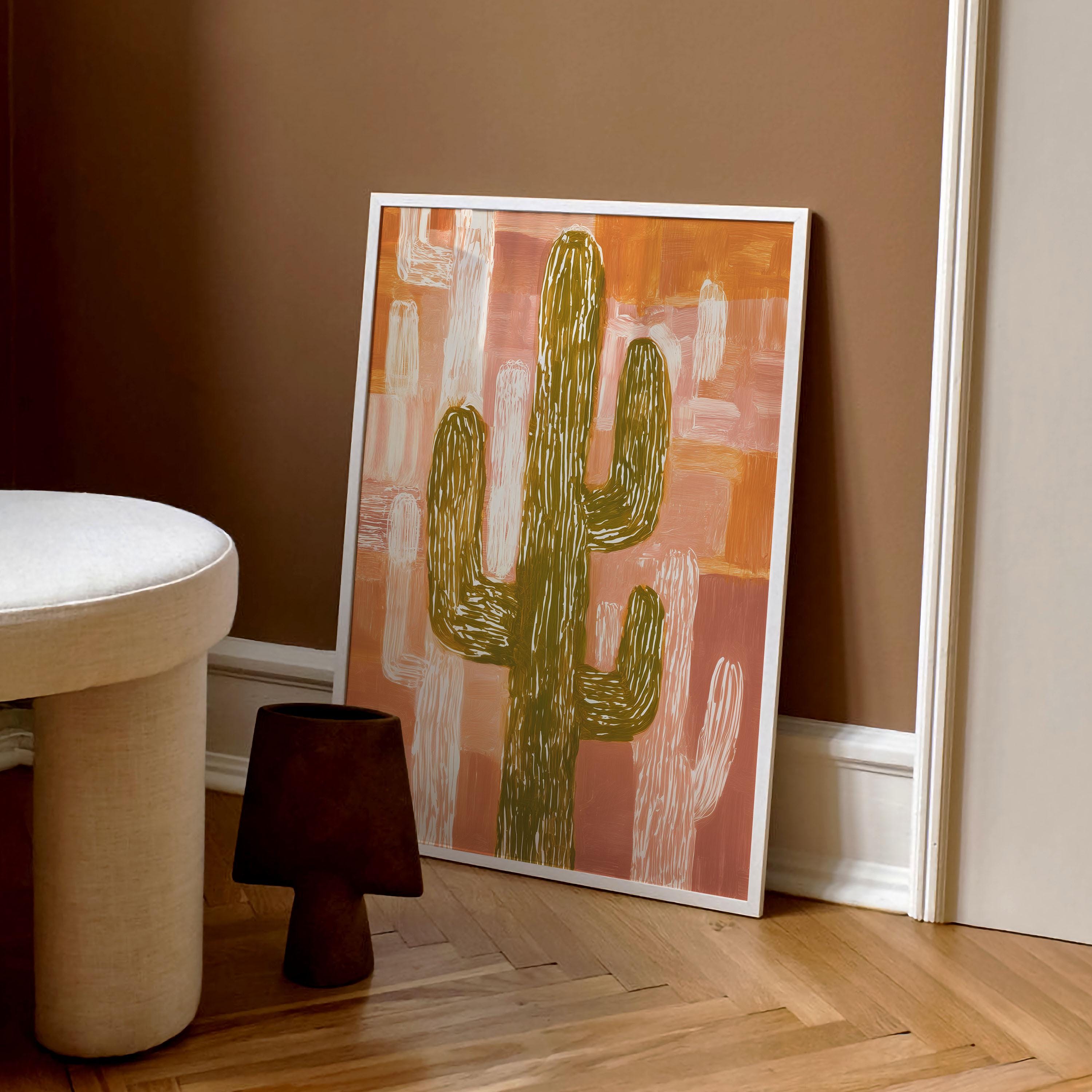 Pink Terracotta Cactus Wall Art Print – Modern Desert Botanical Poster ...