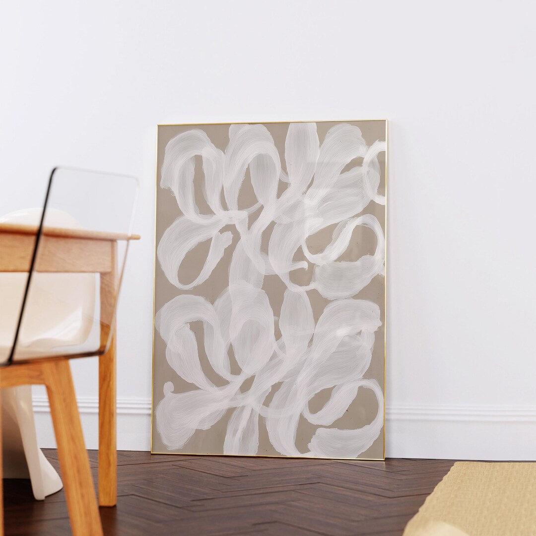 Neutral Abstract Wall Art Print, Minimalist Beige Brushstroke Painting ...