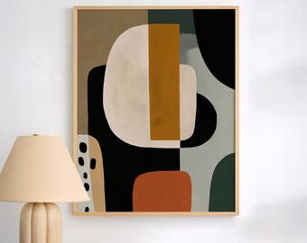 Modern Abstract Geometric Wall Art – Minimalist Shapes in Earthy Neutral Tones