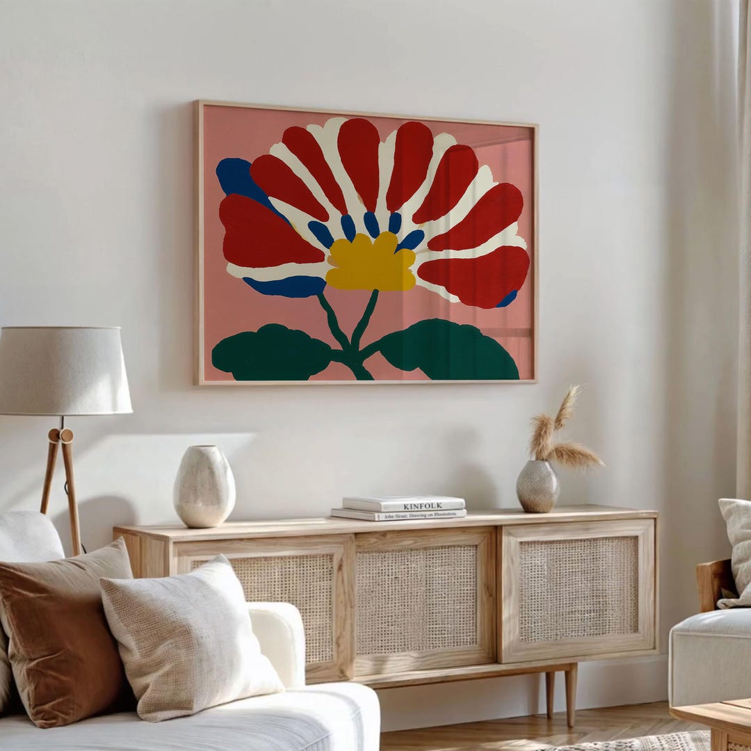 Red Flower Wall Art Print, Modern Botanical Poster, Horizontal Floral ...
