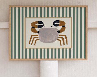 Coastal Crab Print, Nautical Wall Art, Beach House Decor, Preppy Coastal Poster