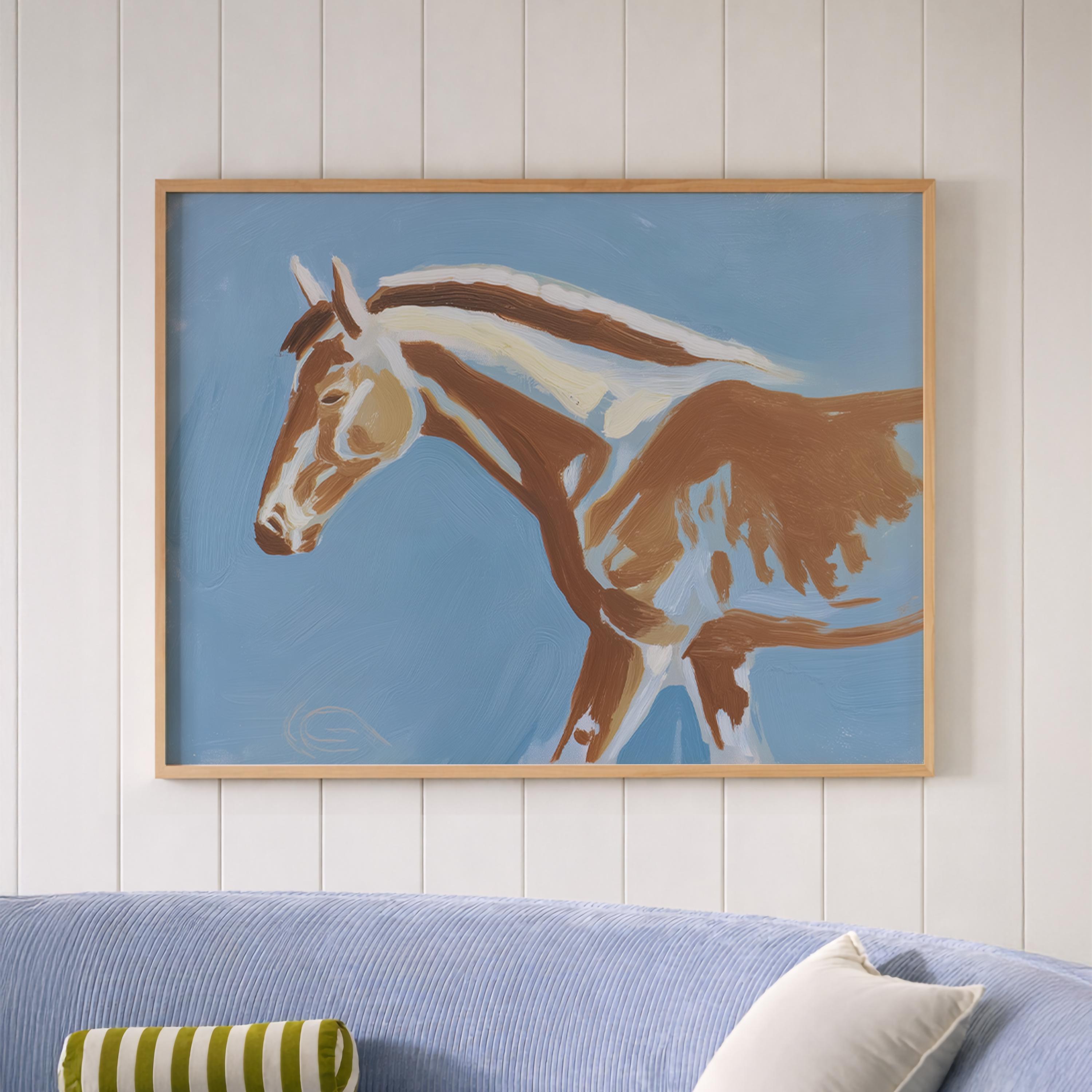 Abstract Horse Art Print – Modern Equestrian Wall Art in Blue and Brown ...