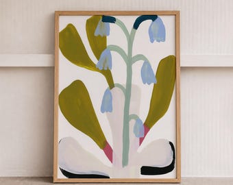 Bluebell Botanical Print, Contemporary Floral Artwork, Minimal Flower Poster