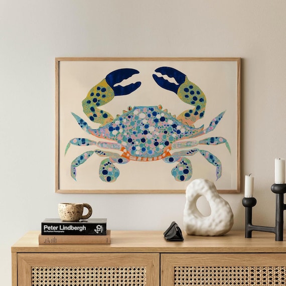Blue Crab Wall Art Print: Coastal Beach House Decor