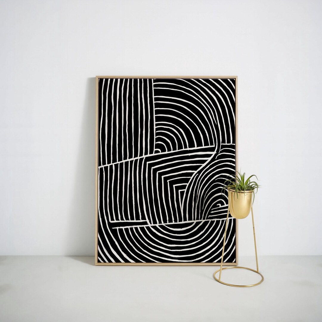 Black and White Geometric Canvas Wall Art – Modern Abstract Line Design ...