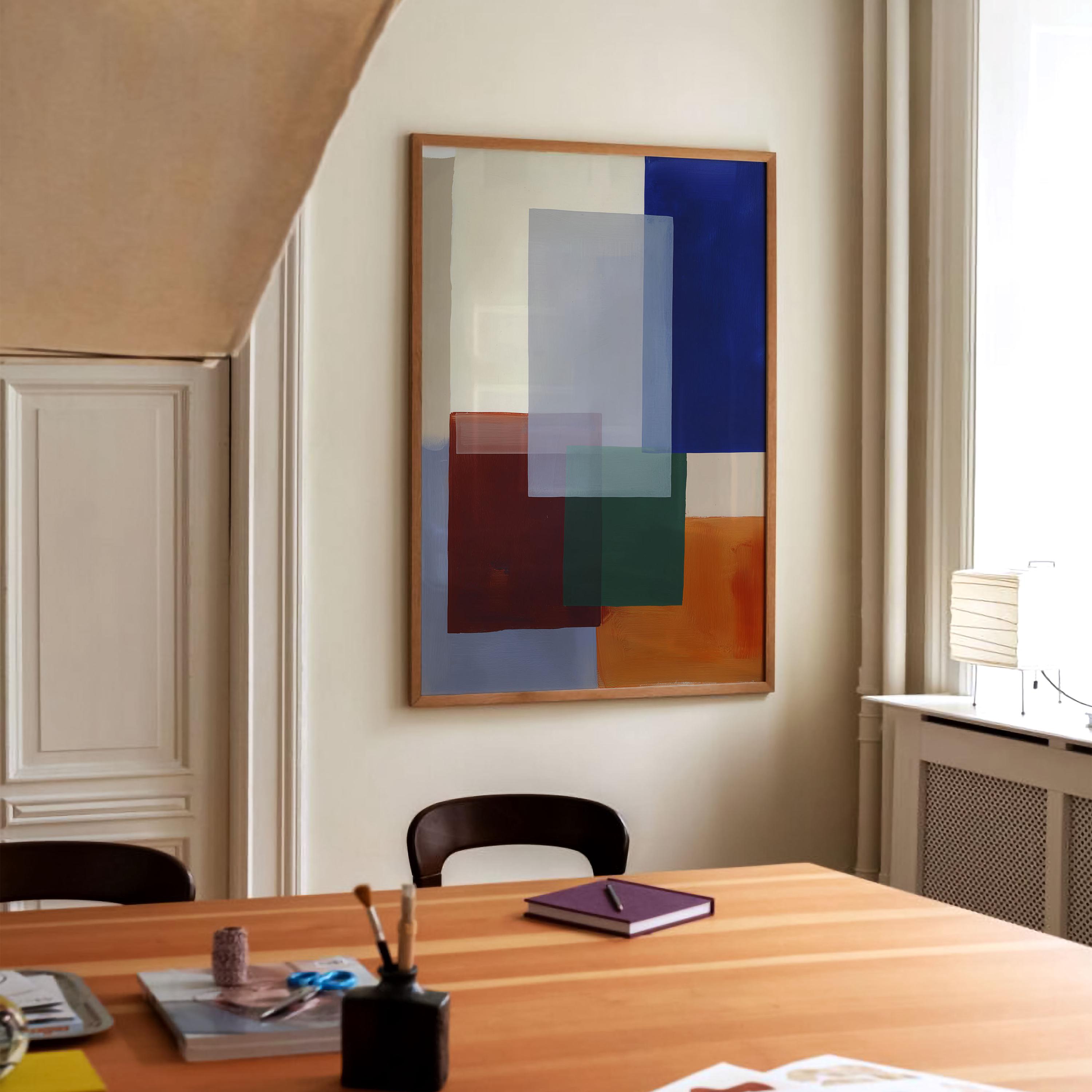 Modern Abstract Color Block Art Print – Geometric Wall Art in Blue ...