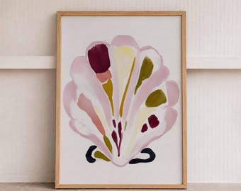 Abstract Seashell Print, Coastal Shell Painting, Modern Beach Artwork, Ocean Inspired Decor