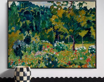 Cuadro mural de paisaje de jardín impresionista, lienzo con pintura de campo floral colorido, decoración de naturaleza vintage.