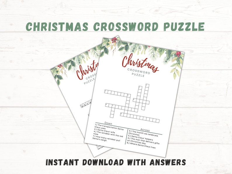 Vintage Christmas Crossword Puzzle Holiday Games Family Fun Etsy