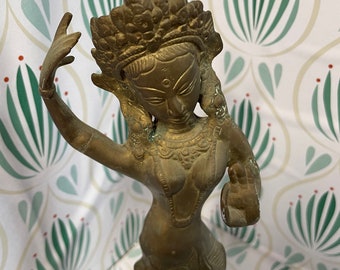 Vintage Brass Maya Devi Buddhist Statue 10”