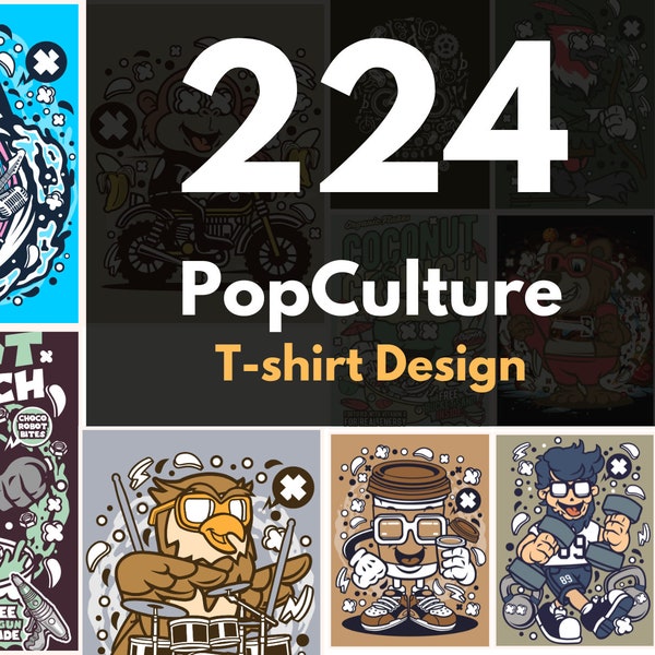 Plus de 200 modèles de t-shirts de culture pop de dessins animés | 7 types de fichiers | idéal pour l'impression à la demande, les T-shirts, les autocollants et les sweats à capuche | Fichiers de conception prêts à l'emploi