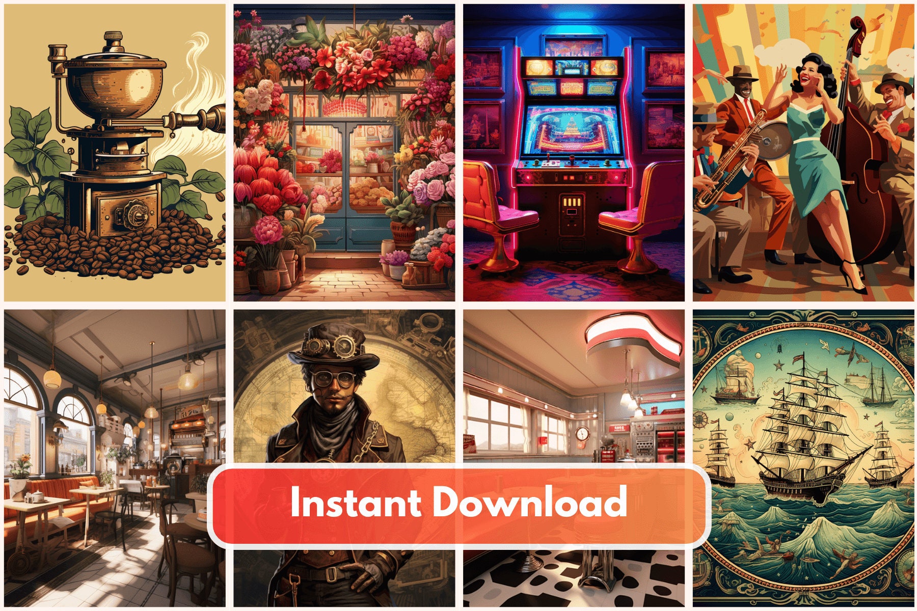 100 Midjourney Prompts AI Vintage Design AI Art Prompts POD Designs ...