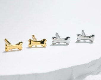 Tiny 925 Sterling Silver Dog Bone Screw Back Stud Earrings/Cute Gold and Silver Dog Bone Earrings/Gift for Her