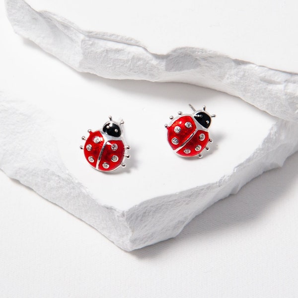 Small Ladybug Stud Earrings, S925 Silver Insect Jewelry, Cute Bug Ear Studs, Nature-inspired Accessories