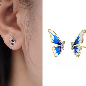 Dainty Small Butterfly S925 Sterling Silver Screw Back Stud Earrings/Gold and Silver Butterfly Wing Earrings/Gift for Her