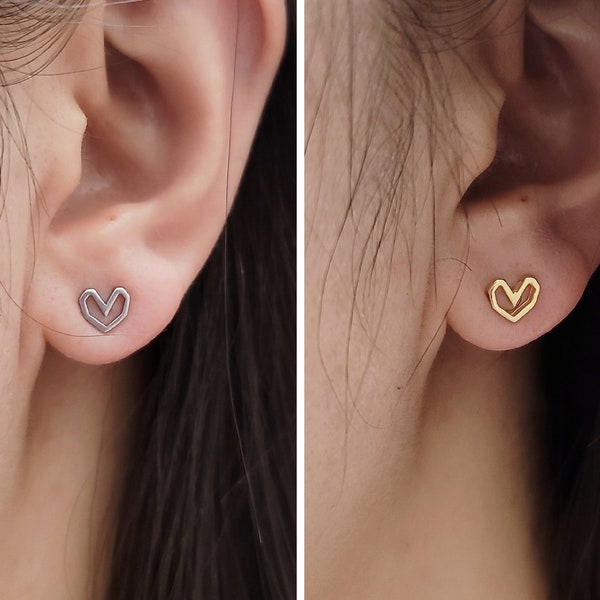 Tiny 925 Sterling Silver Heart Screw Back Stud Earrings/Unisex Dainty Daily Heart Studs/Gift for Her