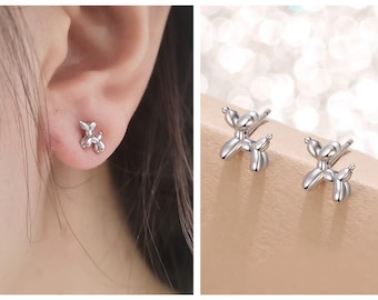 Tiny Pure Silver Balloon Dog Studs/ Small Dog Sleeper Silver Studs/ 999 Silver Stud Earrings/Gift for Her