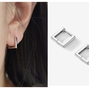 Dainty Minimal S925 Square Huggie Hoops/ Small Square Hoops in Sterling Silver/Unisex Geometric Hoop Earrings/Gift for Her