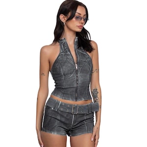 Zip-Up Halter Top & Micro Shorts Set