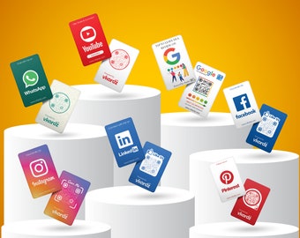 vkardz - Social Media Nfc Karten (Pack von Google, Instagram, YouTube, Facebook, Pinterest, Linkedin, Whatsapp NFC-Karten) (Combo)