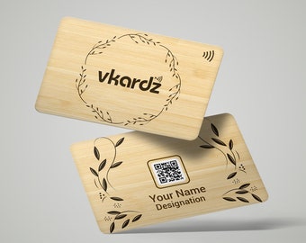 Wooden Business Card - Bamboo Smart Card By vkardz | Business Profile With Increased Functionality | customizable Business card