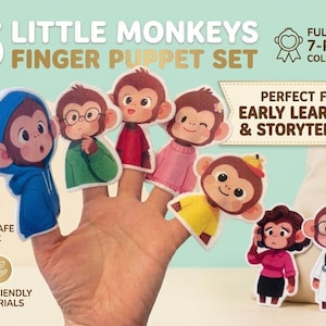5 Little Monkeys Finger Puppet Set – Storytelling, Early Learning Felt Toy, Toddler's Gift
