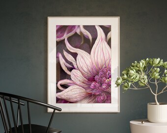 Pink Floral Wall Art Single Print Elegant Floral Print Pink Dhalia Printable Abstract Flower Wall Art Pink Home Decor Pink Flower Wall Art