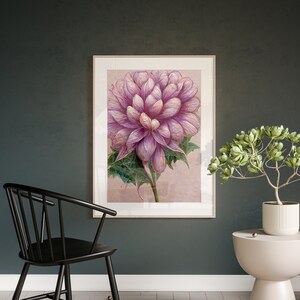 Pink Floral Wall Art Single Print Elegant Floral Print Pink Dhalia Printable Abstract Flower Wall Art Pink Home Decor Pink Flower Wall Art