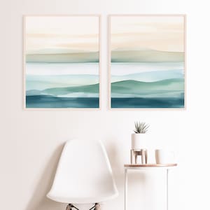 Beach Dusk Watercolor Wall Art Set of 2 Piece Wall Art Coastal Wall Decor Minimalist Wall Art Ocean Art Print Beach House Decor Office