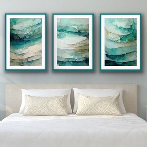 Seaside Watercolor Wall Art Set of 3 Beach Watercolor Prints for Coastal Wall Decor Teal Blue Wall Art Coastal Wall Art Beach House Decor