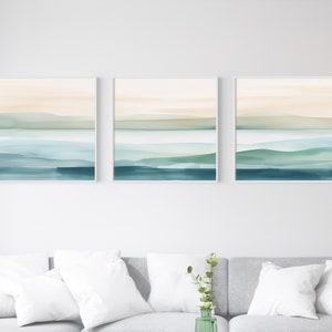 Ensemble de 3 oeuvres d'art murales aquarelle abstraite océan