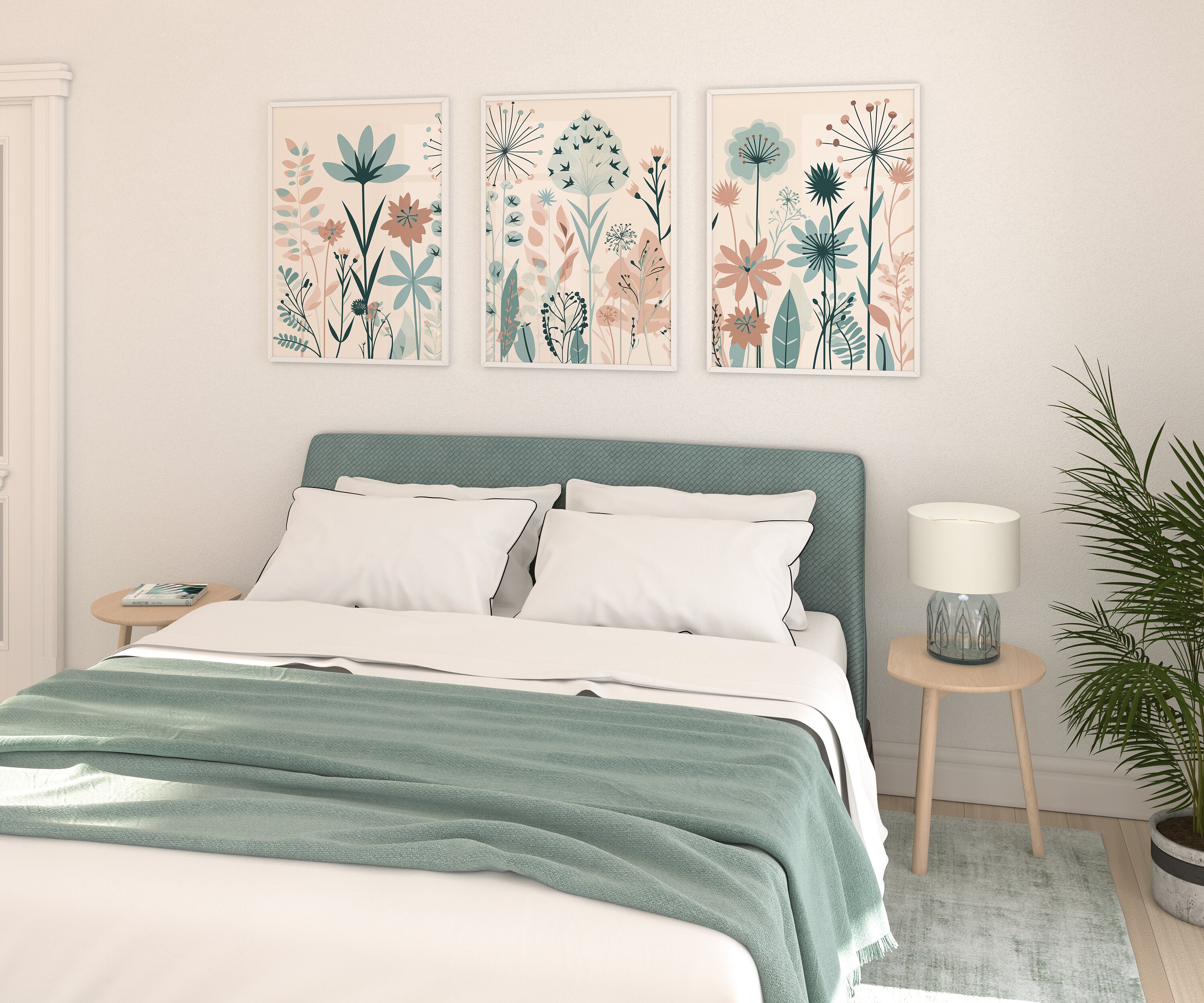 Boho Wild Flowers Wall Art Set of 3, Bohemian Wildflowers 3 Piece Wall ...