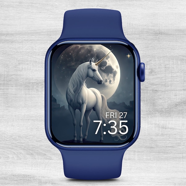 Mythical Unicorn Smart Watch Wallpaper, Single A, Apple Watch Wallpaper, Digital Download, Smart Watch Background, Navy Watch Accessories