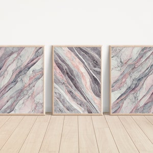 Pink and Grey Marble Wall Art Set of 3 Piece Wall Art Printable Bundle ...