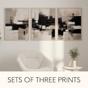 Modern Neutral Abstract Printable Wall Art Set of 3 Black and Beige ...