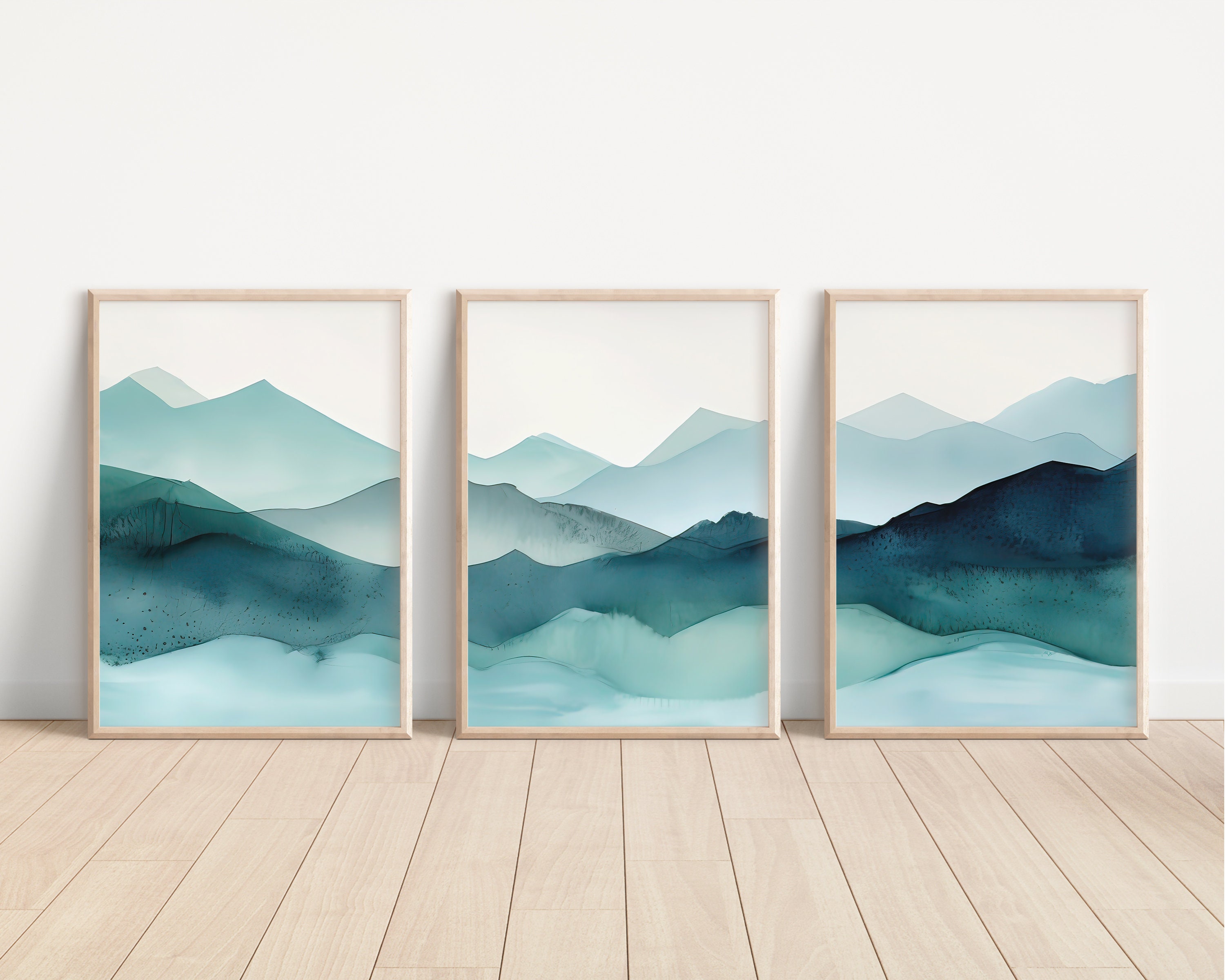 Teal Mountains Wall Art Set of 3 Piece Wall Art Prints Teal Watercolor ...