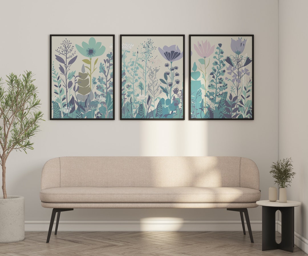 Floral Wall Art Set of 3, Bohemian Wildflowers 3 Piece Wall Art Set ...