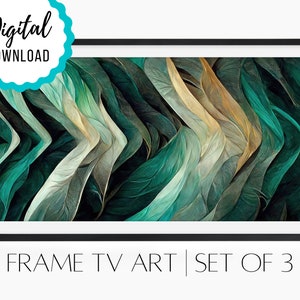 Frame TV Art, Jade Swirls Set of 3, 4K Digital Artwork for Frame TV, Digital Download, AI Abstract Art, jade green teal gold, 3D Wall Art