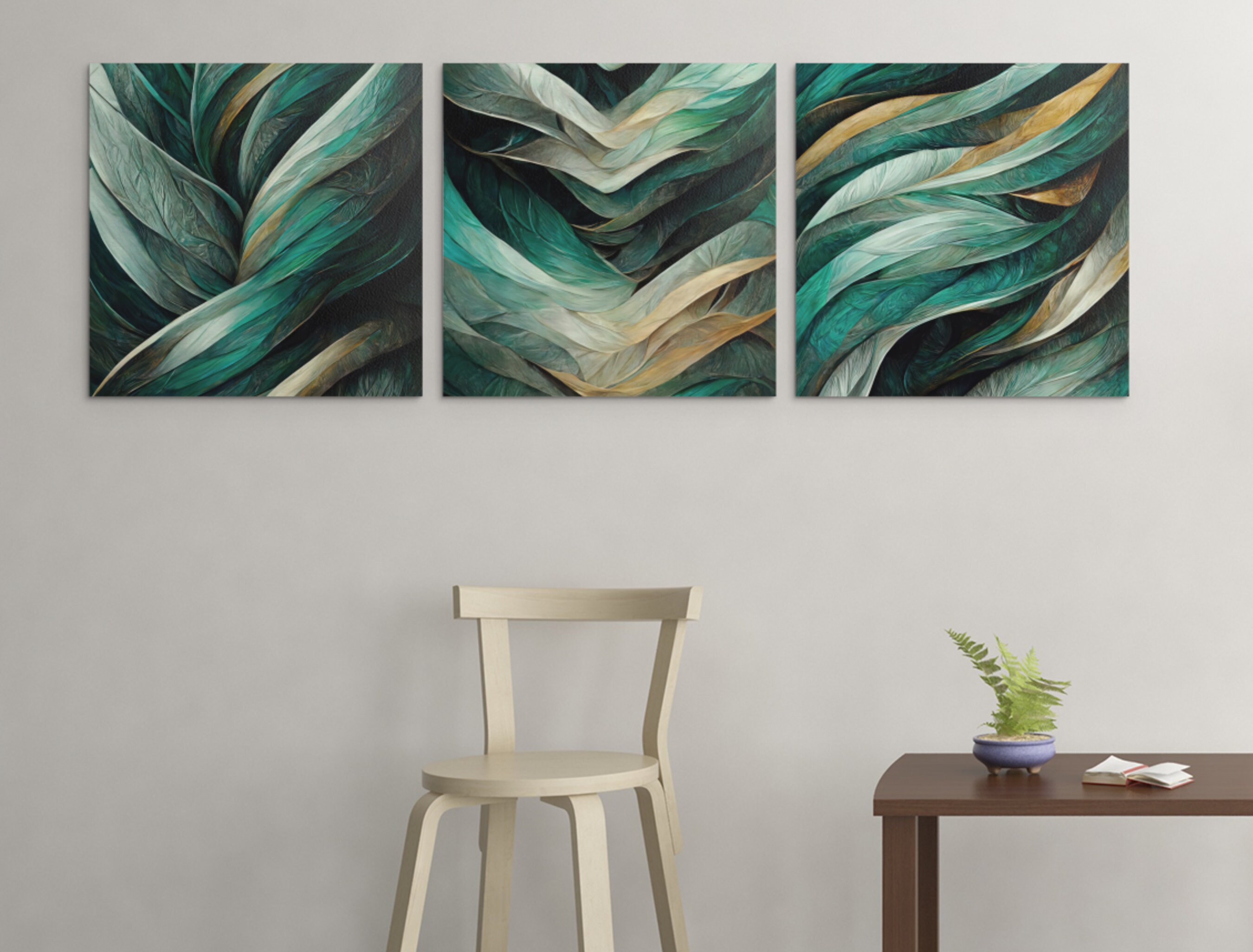 Green Abstract Wall Art Set of 3 Piece Wall Art Emerald Green Printable ...