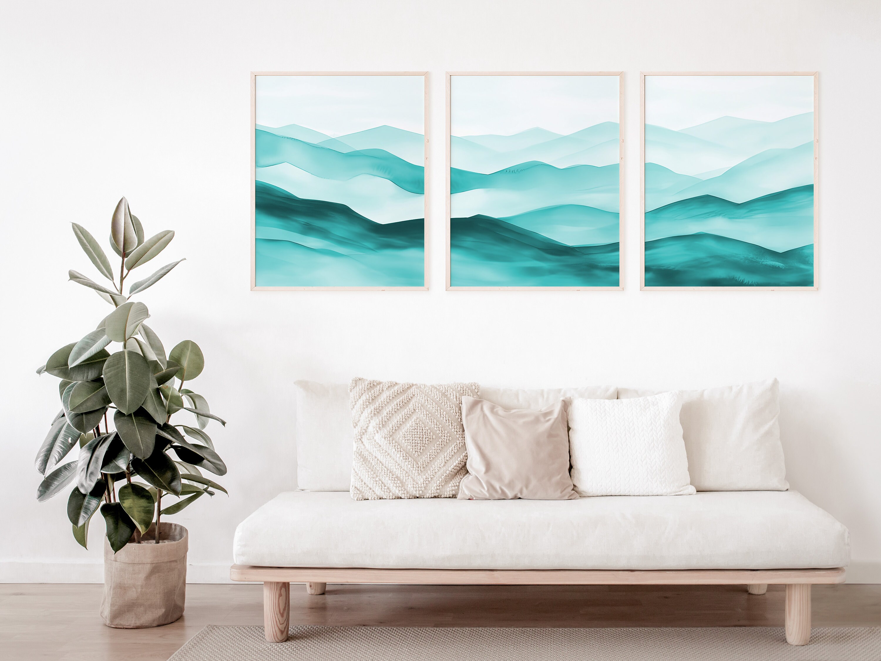 Teal Mountains Wall Art Set of 3 Piece Wall Art Prints Teal Etsy