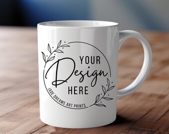 Maqueta de taza de café moderna blanca de 325 ml (11 oz), foto de archivo (descarga digital)