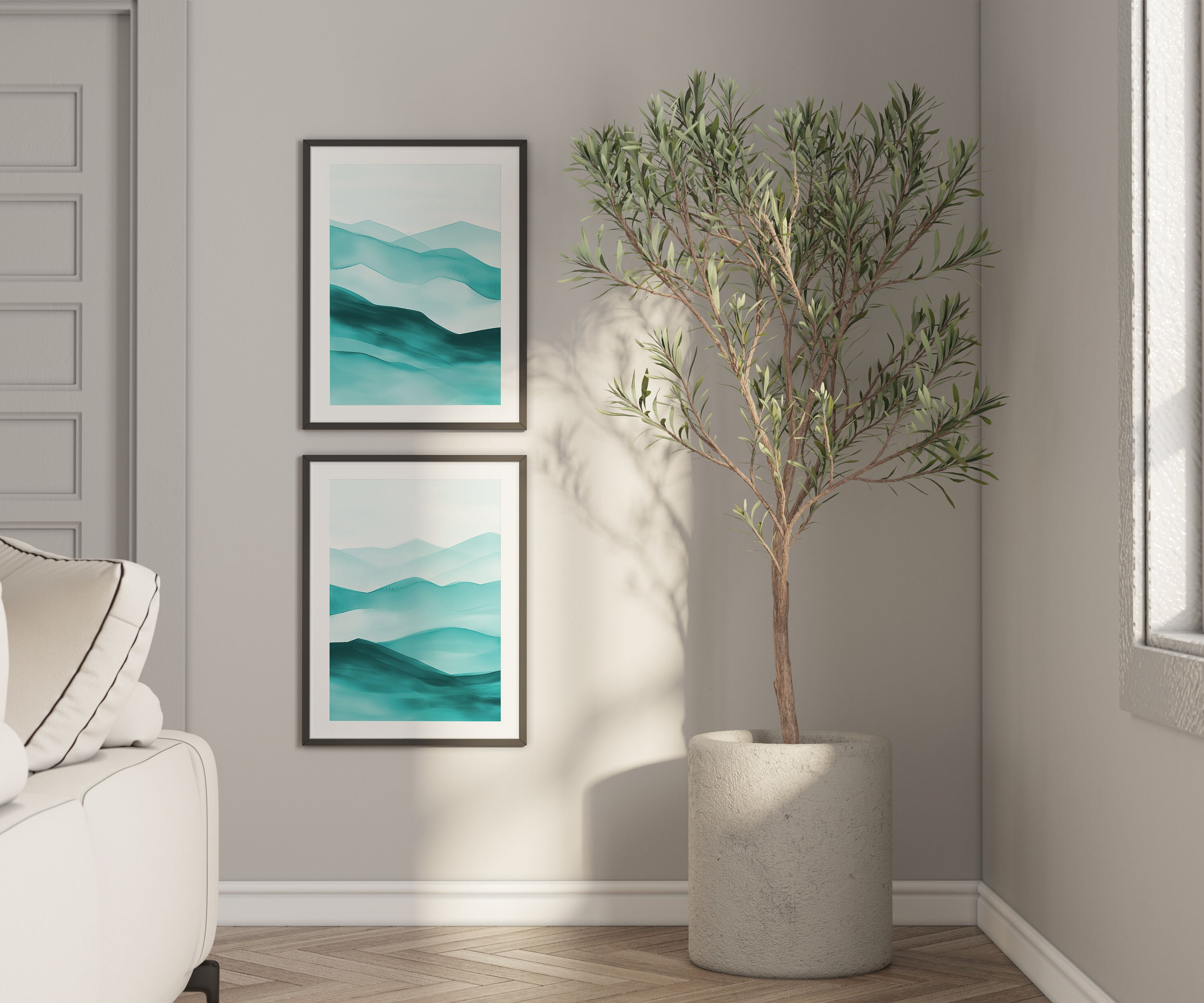 Teal Ombre Mountains Wall Art Set of 2 Piece Wall Art Prints - Etsy
