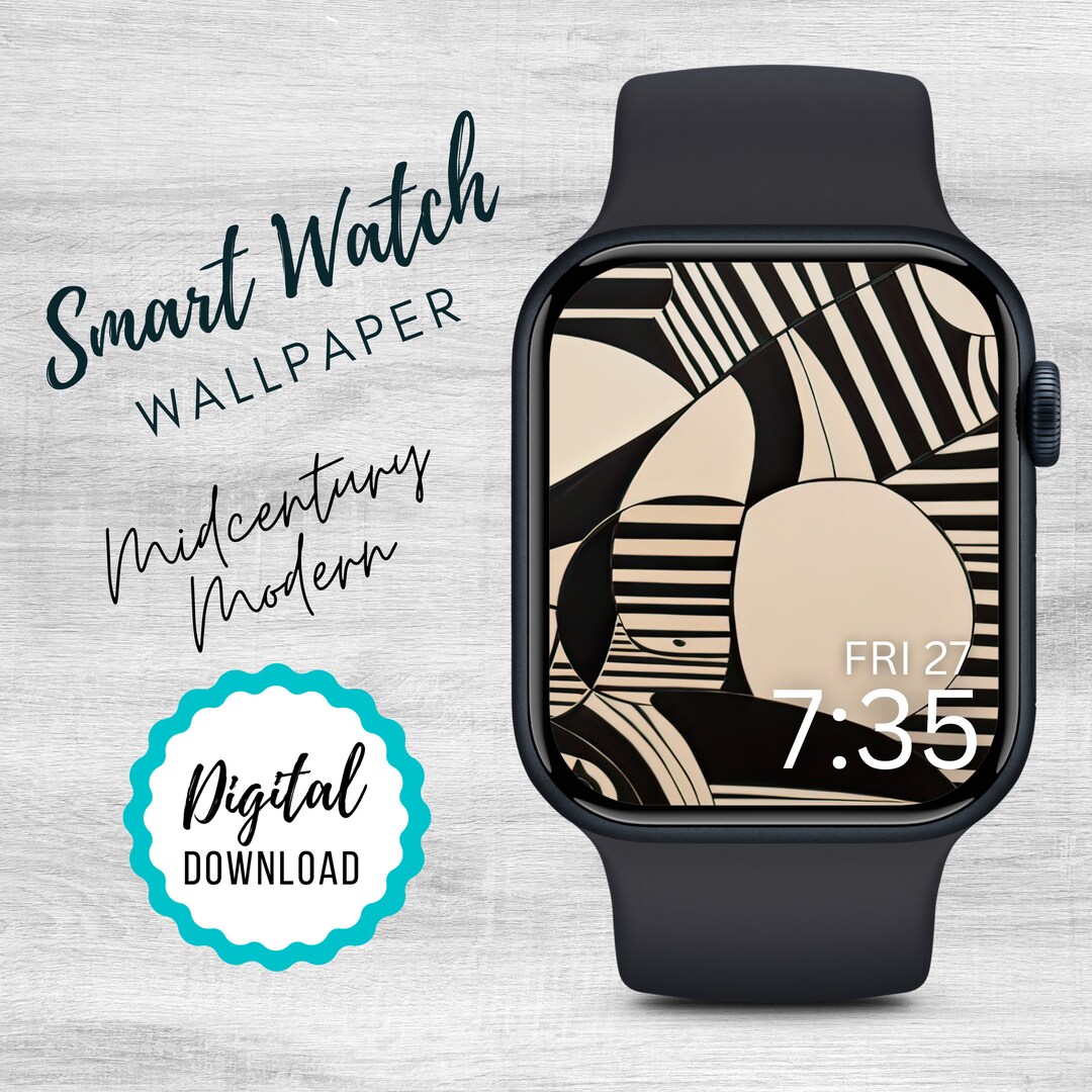 Midcentury Modern Black and Tan Abstract Smart Watch Wallpaper Print C ...