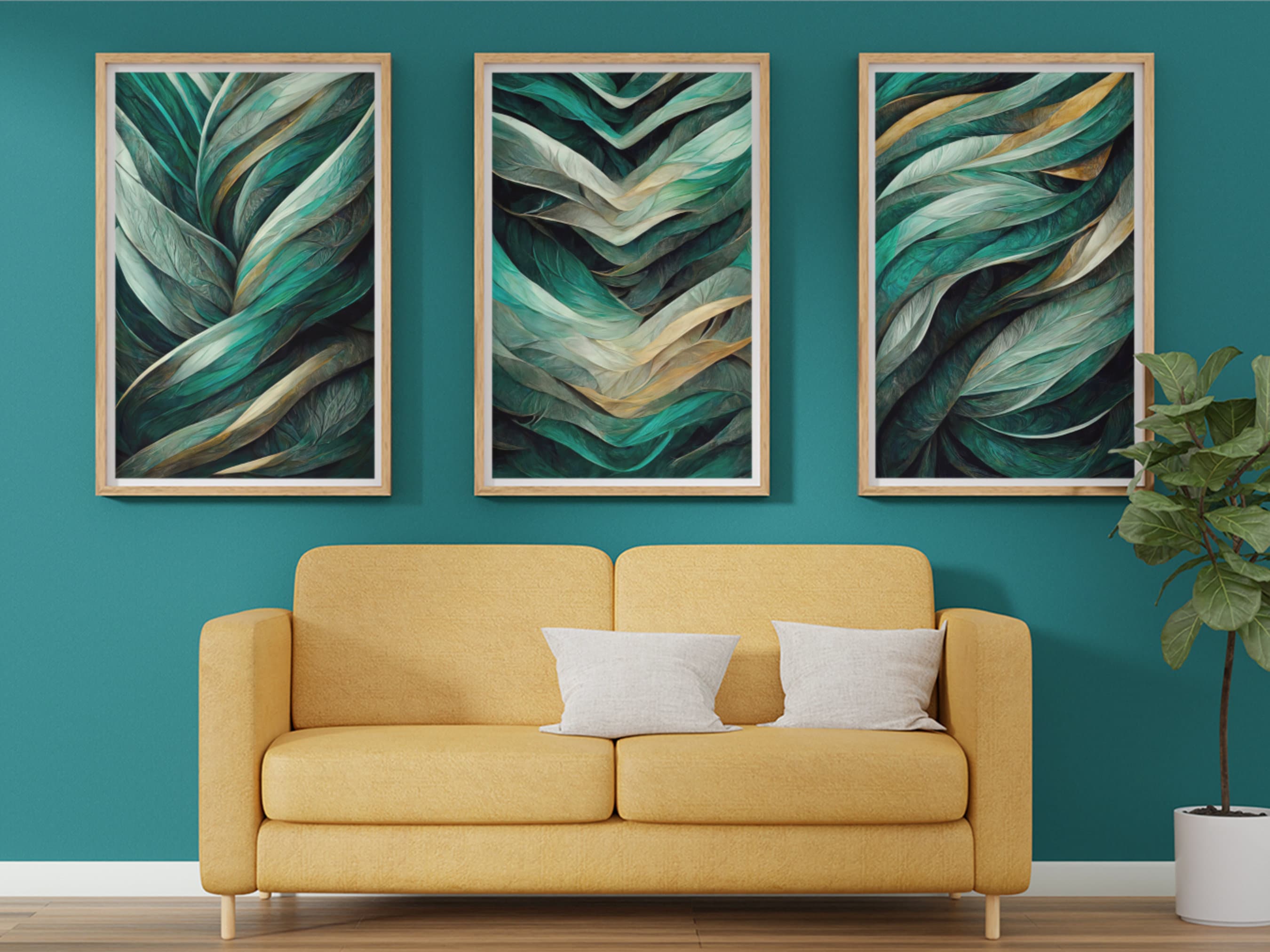 Green Abstract Wall Art Set of 3 Piece Wall Art Emerald Green Printable ...