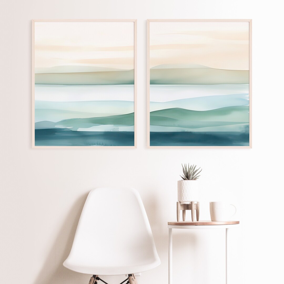 Beach Wall Art Set of 2 Vacation Home Decor Ocean Waves Wall Art Teal