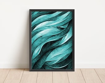 Aqua Swirls Wall Art Single Print, A, Printable Wall Art, Aesthetic Room Decor, Apartment Decor, AI Abstract Art, aqua jade green teal blue