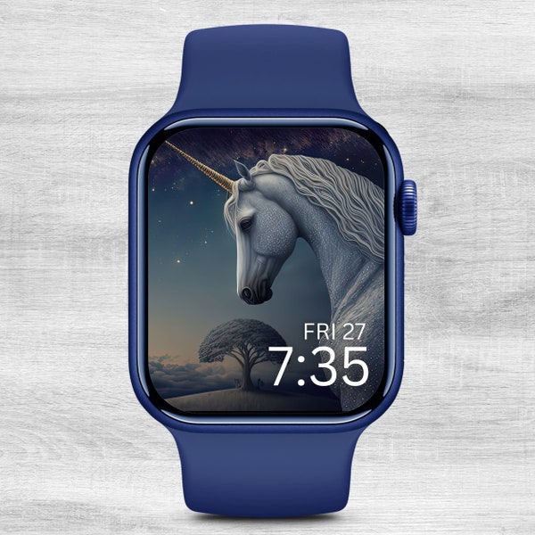 Mythical Unicorn Smart Watch Wallpaper, Single C, Apple Watch Wallpaper, Digital Download, Smart Watch Background, Navy Watch Accessories