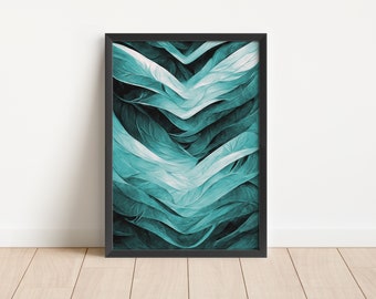Aqua Swirls Wall Art Single Print, B, Printable Wall Art, Aesthetic Room Decor, Apartment Decor, AI Abstract Art, aqua jade green teal blue