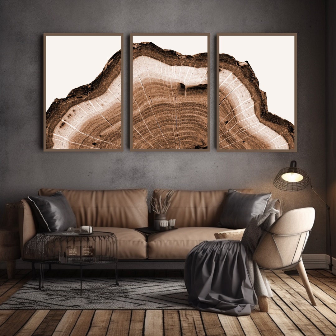 Rustic Tree Ring Wall Art Set of 3 Piece Wall Art Prints Brown Tree